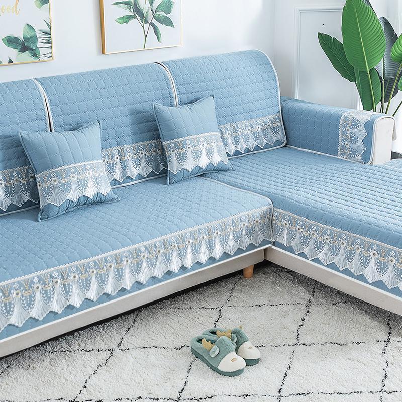 家柏饰(CORATED)四季通用防滑沙发垫坐垫子布艺全包萬能沙发套罩沙发盖布沙发巾 澜亭蓝灰 90*210cm高清大图
