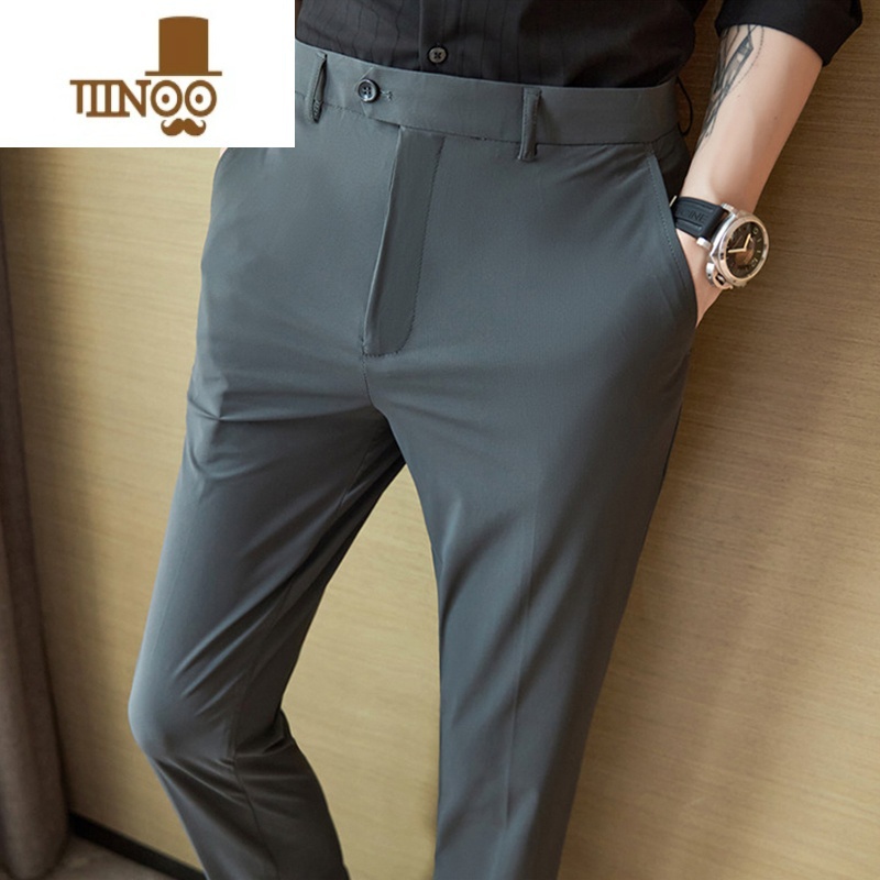 YANXU轻商务冰丝休闲裤男2023西装长裤垂顺感九分裤高弹力西裤免烫高清大图