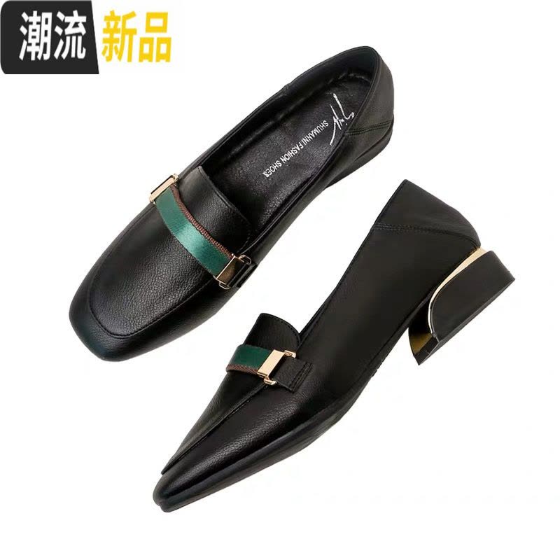 单鞋2020春款韩版百搭晚晚鞋仙女平底温柔小皮鞋中跟软底女豆豆鞋 广赫图片