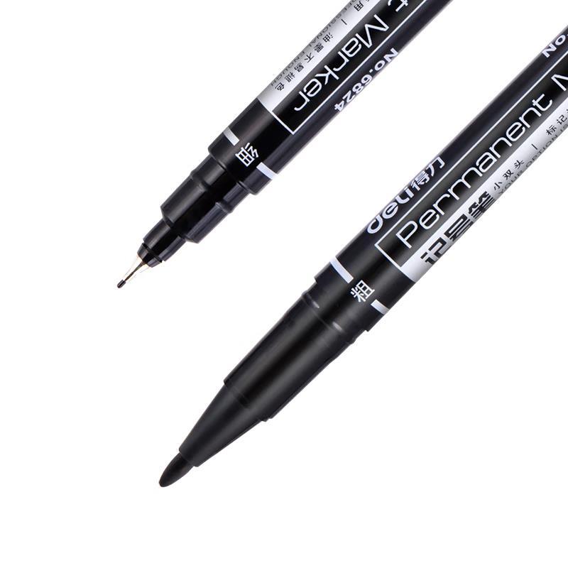 得力deli黑色双头多用油性记号笔签字笔双头勾线笔美术勾线笔学生儿童