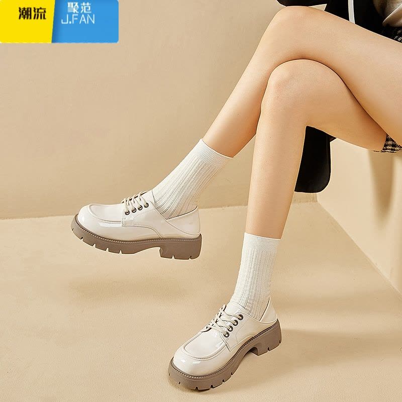 聚范小皮鞋女2024新款黑色厚底配裙子英伦风百搭单鞋通勤乐福鞋图片