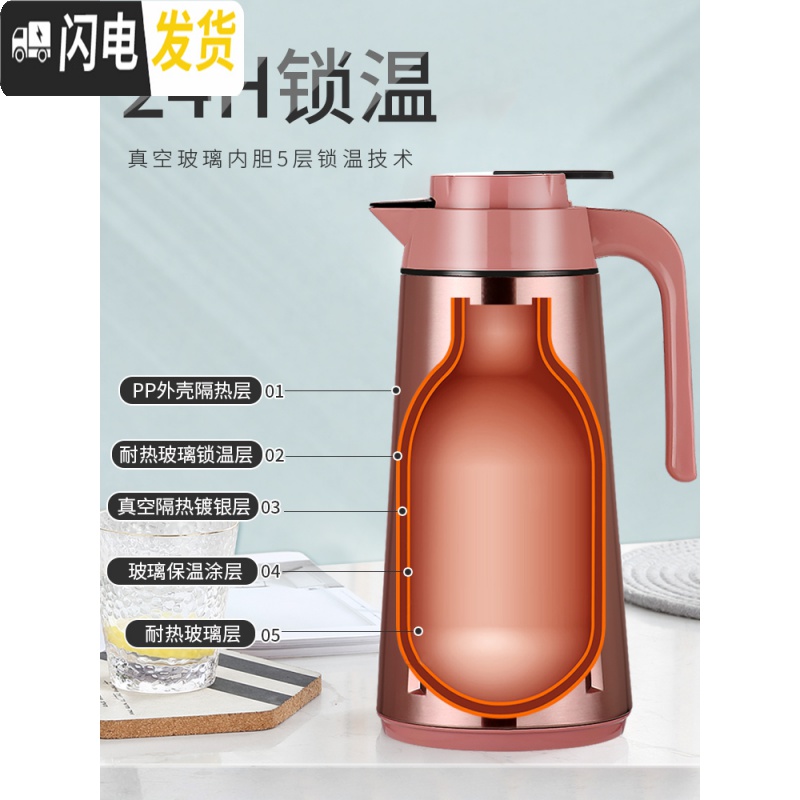 三维工匠保温壶家用大容量欧式暖水瓶小型暖壶玻璃内胆热水瓶保温水壶 1.9太空银高清大图