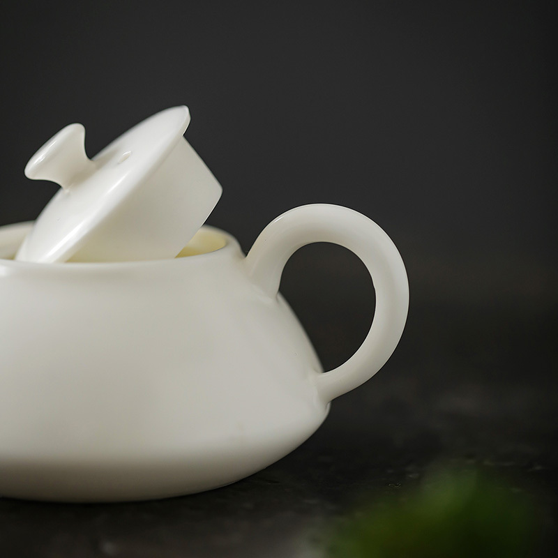 領藝 德化白瓷玉瓷石瓢壶功夫茶具茶壶猪油白泡茶器 伍华石瓢壶(素烧釉)