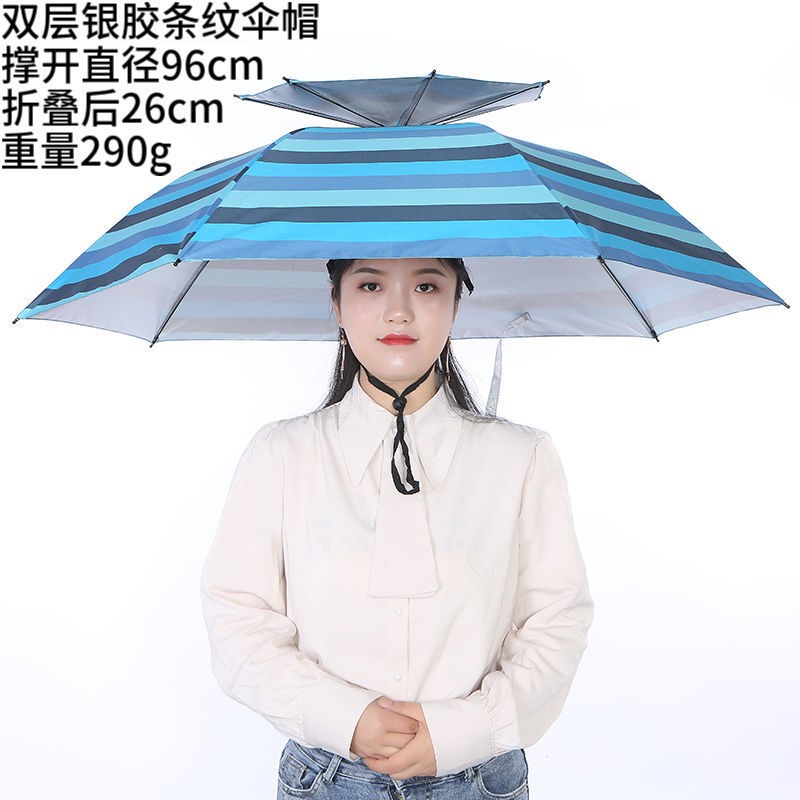 翊橙头盔伞带头上的伞帽头戴式遮阳钓鱼伞大号采茶斗笠雨伞帽斗篷头盔高清大图