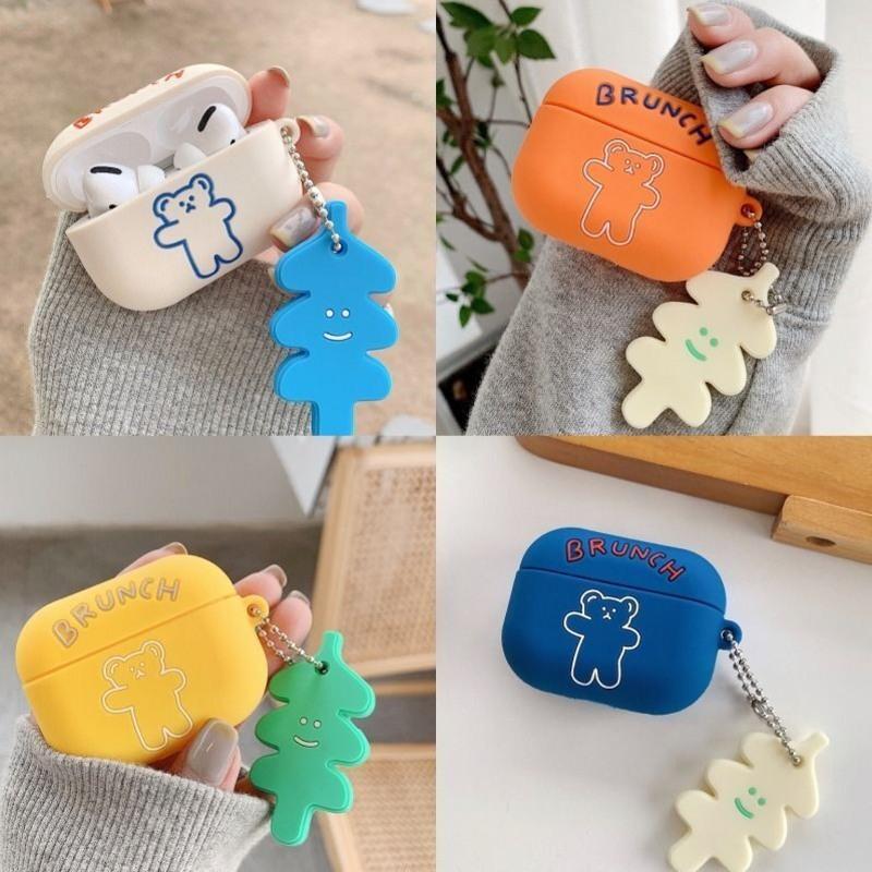 韩国小熊airpodspro/3保护套airpods2/3代苹果无线蓝牙硅胶耳机套 米色熊+吊坠 Airpods1/2代