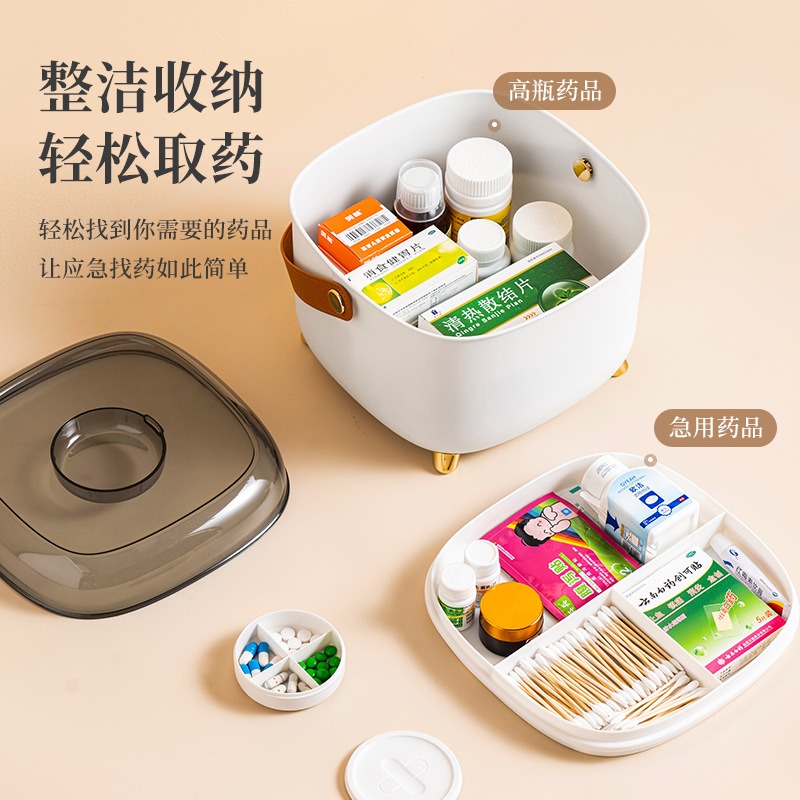 华普思急救药箱家用防疫小药箱旅行双层手提整理箱大容量药物收纳箱大号豆沙绿高清大图