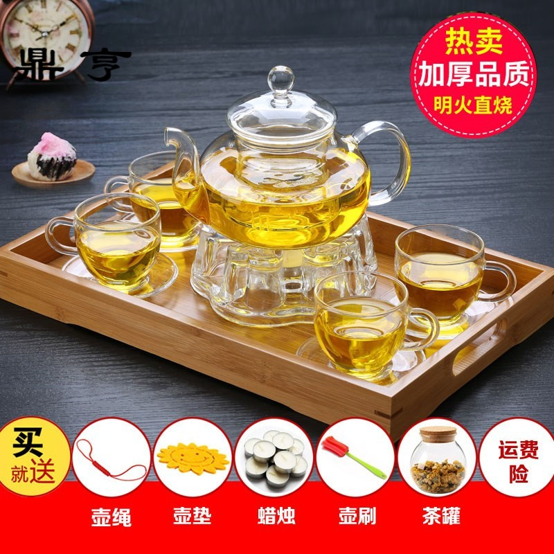 鼎亨创意花茶茶具套装玻璃蜡烛底座可加热玻璃水果花茶壶带过滤煮