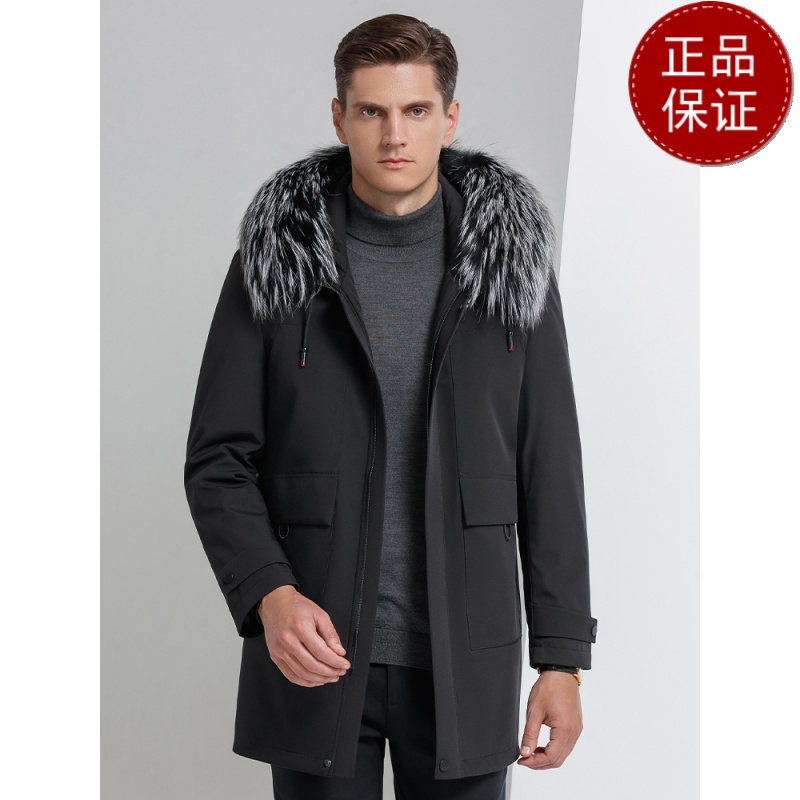 活里活面派克服男皮草狐狸毛领派克服男毛皮一体貂绒内胆中长款大衣皮草春秋装外套2024冬装新款皮草真皮大码外套男装高清大图