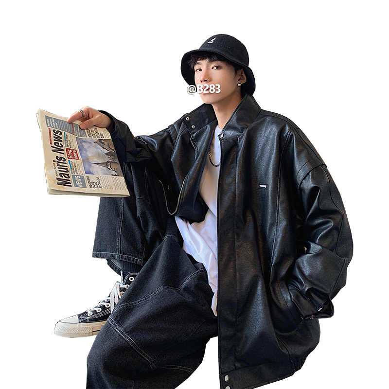 newlake超火cec机车皮衣男士潮牌痞帅立领夹克韩版秋款宽松潮流百搭