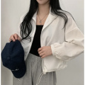 春夏薄款防晒防风时尚复古百搭工装抽绳短款棒球服夹克上衣外套潮 均码 白色