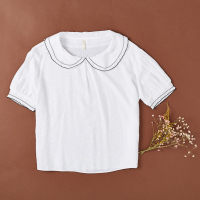 [2件1.5折价:29.9,分享商品可得券]美特斯·邦威短袖衬衫女甜美可爱娃娃领上衣休闲衬衣夏装