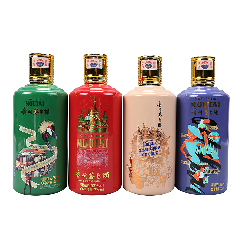 茅台 贵州茅台酒 茅台走进系列四件套 53度 375ml*4瓶 酱香型白酒