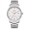 ORSGA手表男简约男士手表防水日历时尚休闲商务学生男表石英表腕表1131G 银色钢带白面