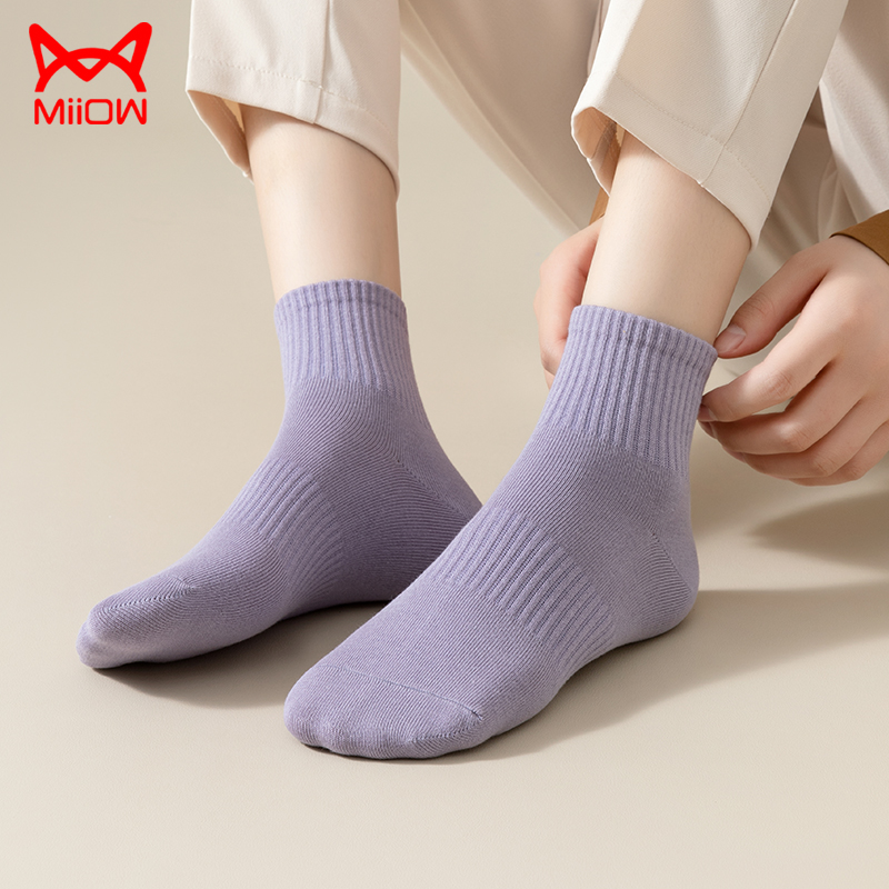 [5双装]猫人25年新品新疆棉透气袜子女士舒适袜子防臭吸汗中筒袜高清大图