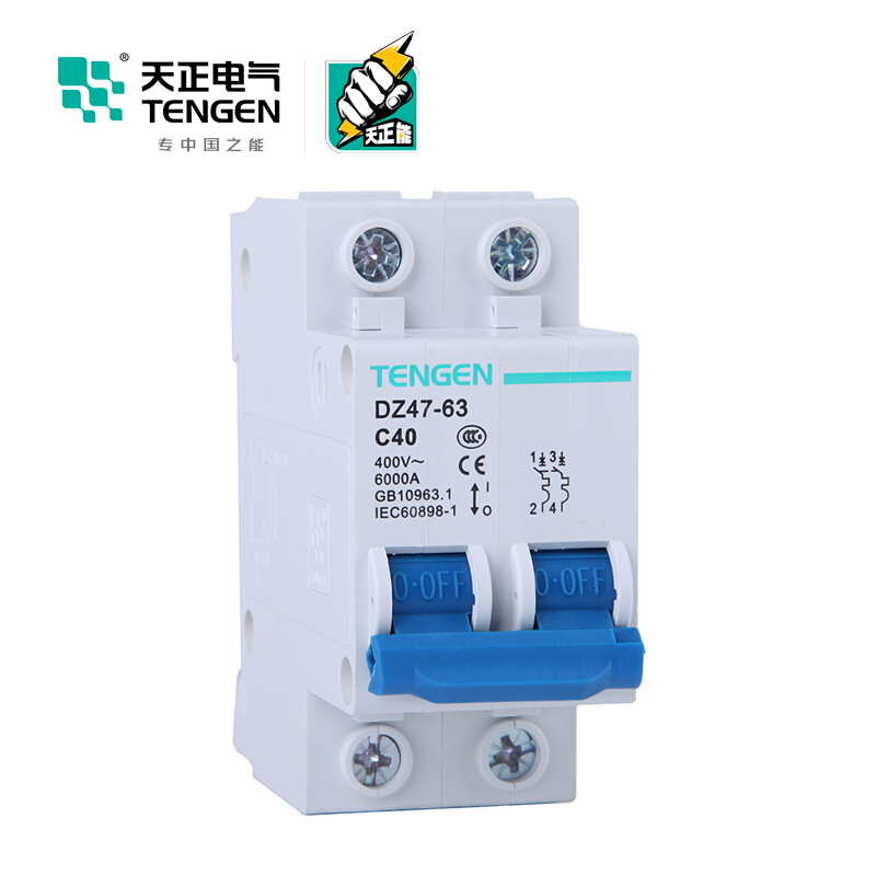 天正电气 空气开关 DZ47-63 2P C 40A 4.5KA 01060020268 微型断路器