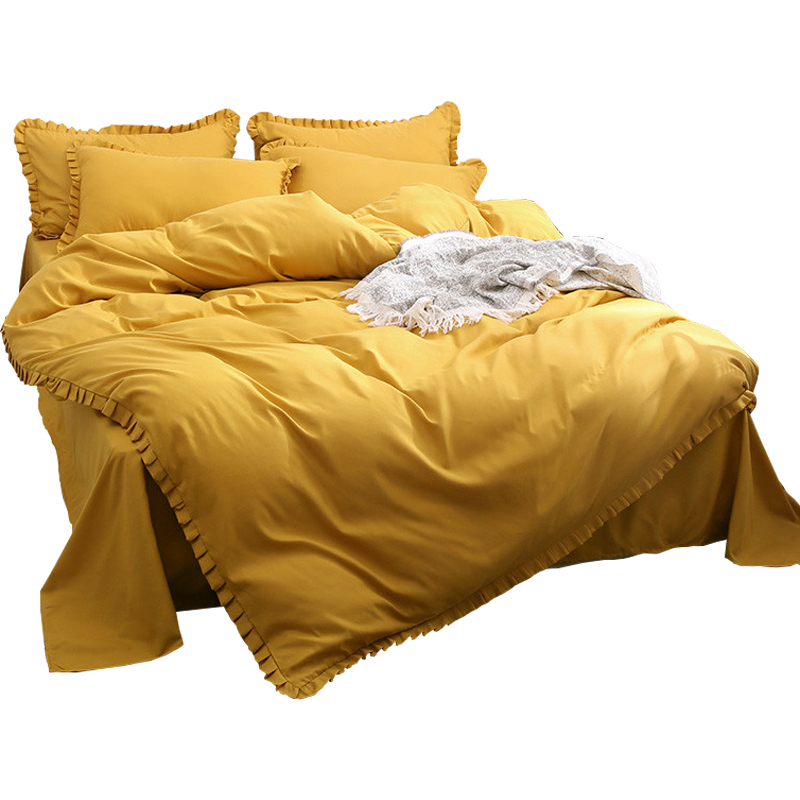 美帮汇床单四件套 风简约潮流花边被套床笠款宿舍三件套