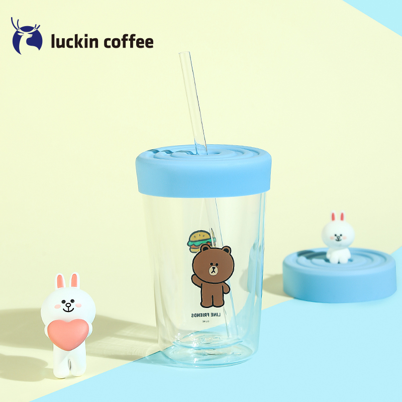 瑞幸咖啡&LINE FRIENDS联名款吸管双层玻璃杯隔热可爱杯子(Cony)