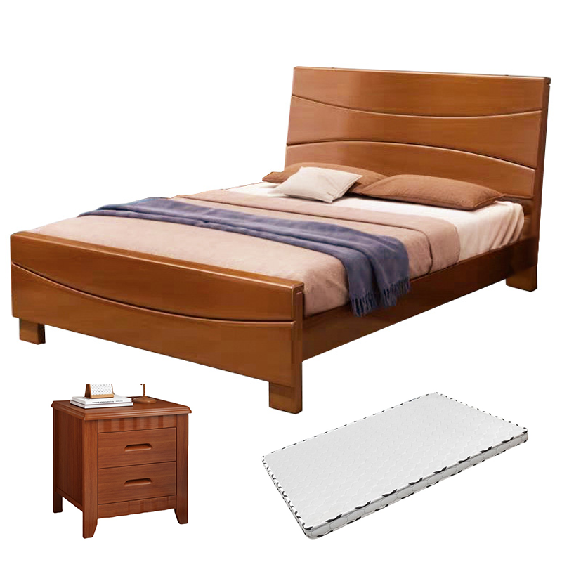 锁匠 实木床120cm+床垫+床头柜套高清大图