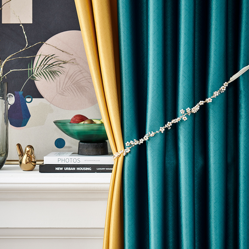 添福运 轻奢遮光窗帘北欧简约现代挂钩布拉格肌理窗帘打孔窗帘飘窗客厅帘子遮阳布拼色儿童房窗帘轻奢卧室挂钩纯色窗帘高清大图