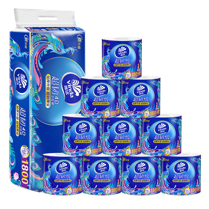 维达 V4688 180克4层卷纸 超韧Just1印花有芯卫生纸 10卷/提