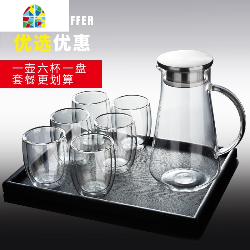 加厚可高温家用凉水壶大容量冷水壶凉水杯白开水壶柠檬杯子泡茶壶 FENGHOU [1600ML]1壶6杯[210ml]高清大图