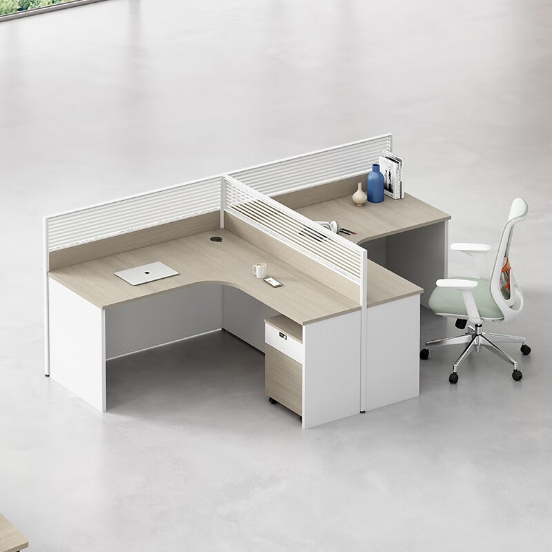 鑫金虎 时光榆木系列职员办公桌屏风工位桌 T字型两人位2430*1430*1100mm高清大图