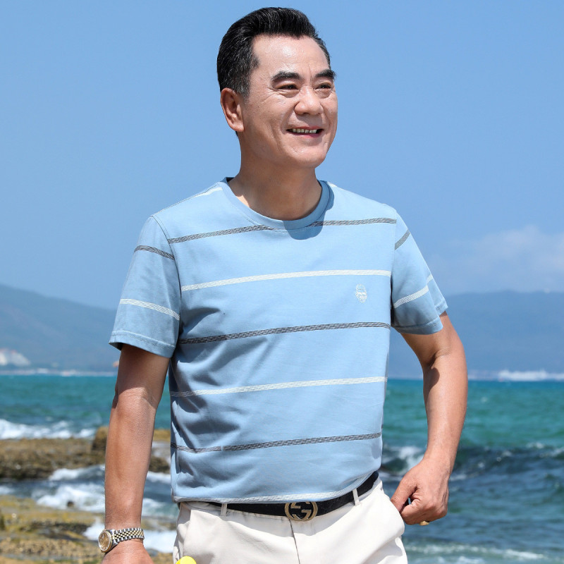 中老年男士薄款休闲圆领上衣夏季新款爸爸装短袖t恤