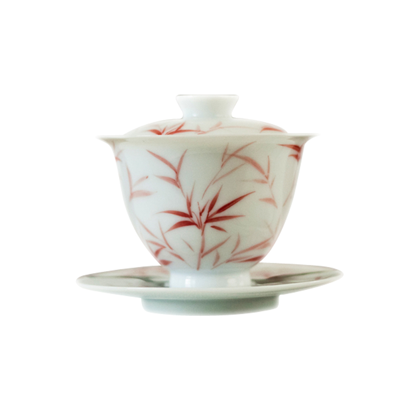 美帮汇手绘红竹盖碗陶瓷三才碗品茗杯白瓷三才盖碗茶碗小茶杯茶具茶盏高清大图