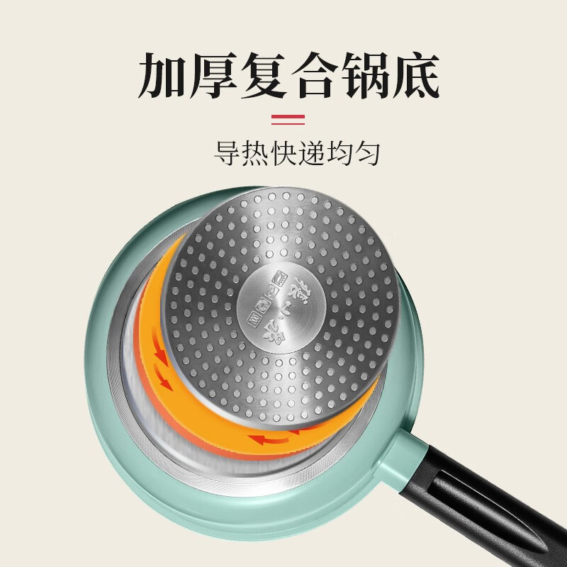 张小泉 不粘平底锅青绿系列奶锅18cm C33050100高清大图
