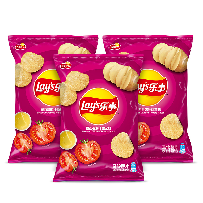 薯片 乐事 墨西哥鸡汁番茄味 马铃薯片75克*3袋【价格 图片 品牌 报价