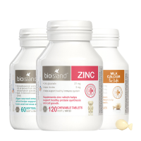 3件装|Bio Island佰澳朗德婴幼儿液体乳钙90粒+海藻油DHA60粒+补锌咀嚼片120粒 复合型组合装 澳洲进口