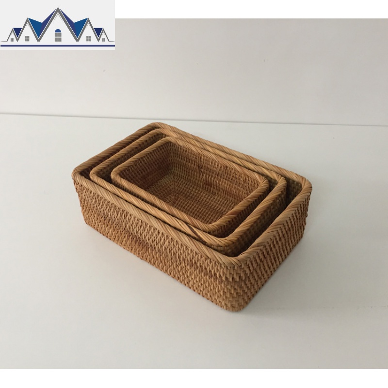 越南手工编织藤编家居收纳筐桌面茶几杂物整理篮遥控器零食水果置 三维工匠 小长方形3件套
