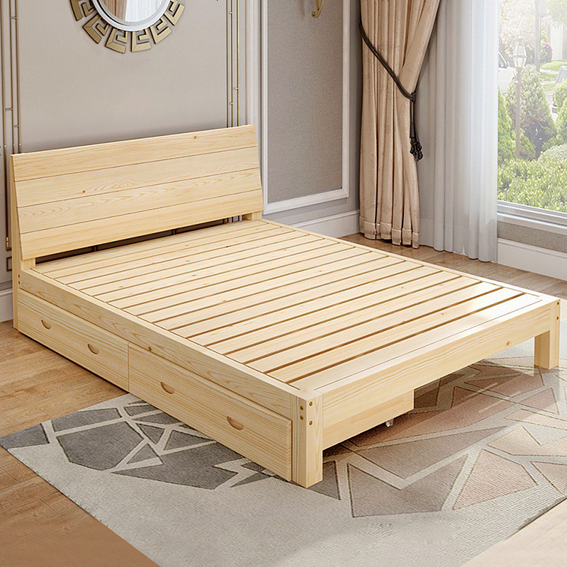 实木床现代简约1.8米主卧床单双人1.5松木简易经济型1.2出租房床