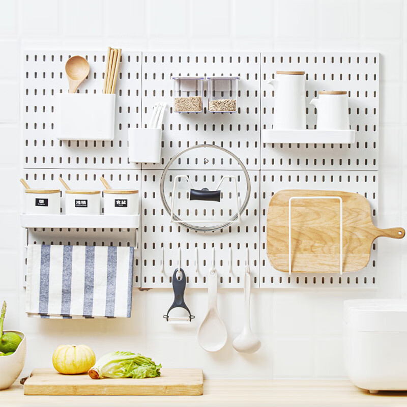 谋福 bhl0069 免打孔洞洞板配件[B021-大号置物篮(白色)]高清大图