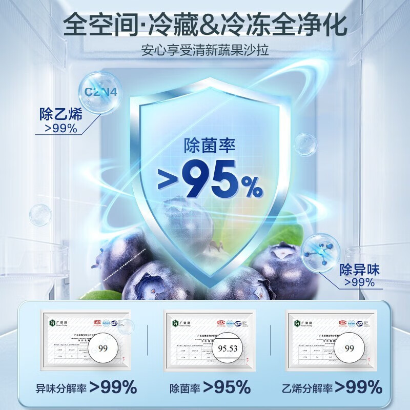 容声460L十字双开对开门一级能效风冷无霜大容量超薄嵌入式四开门家用电冰箱465类似款[全空间净化升级]