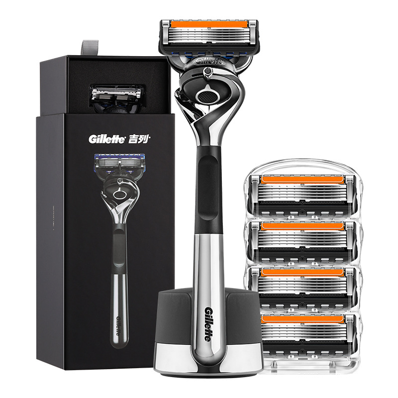 吉列引力盒锋隐致顺剃须刀男士手动刮胡刀刀片式老式胡须刀 致顺1刀架5刀头+磁吸底座高清大图