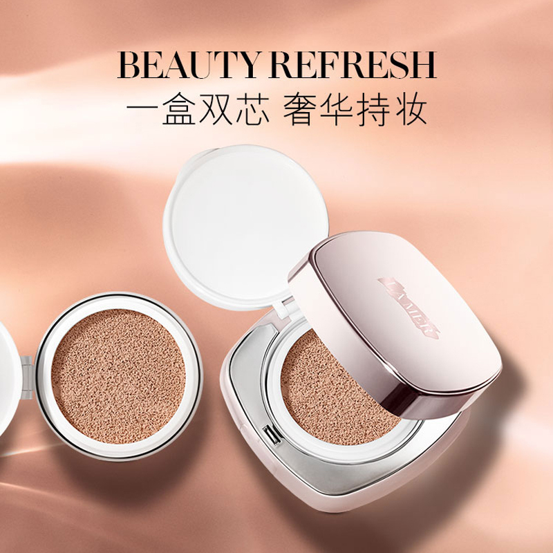 海蓝之谜(LA MER)鎏光焕变气垫 底妆防晒3号 轻盈精华粉底液12g+12g 带替换芯粉扑 暖瓷色03高清大图