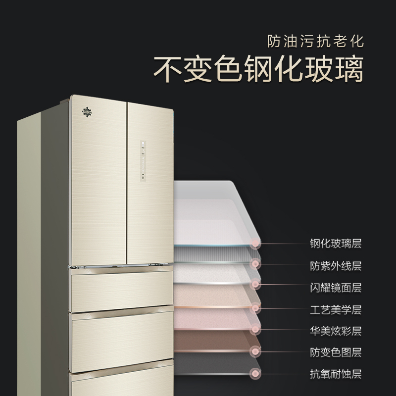 格力(GREE )冰箱BCD-339WPQG/极光金法式多门 339升魔法保鲜冰箱智能变频 瞬冻保鲜黑科技 法式多门冰箱