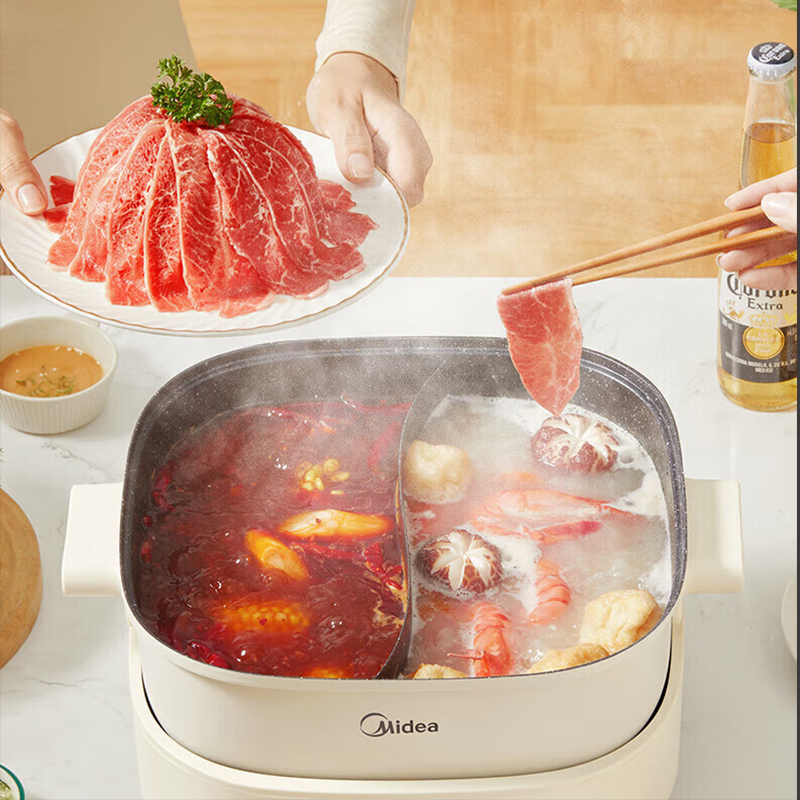 美的midea电火锅家用鸳鸯锅电热火锅6l大容量多功能分体式电炒锅电