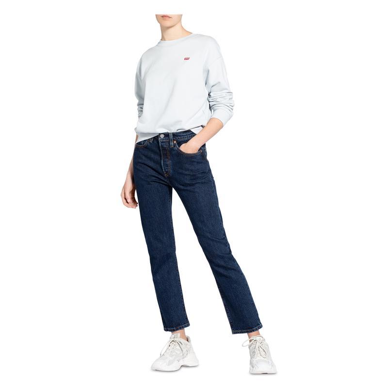 Levi’s高腰直筒纽扣飞门女士牛仔裤口袋标识装饰