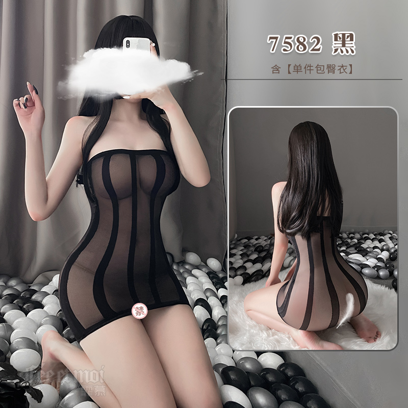 霏慕免脱开裆透明连体衣性感情趣内衣情趣丝袜薄透视成人用品露背挂脖连身袜镂空网眼袜子手撕袜女式情趣睡衣开档 7582黑【单件包臀衣】