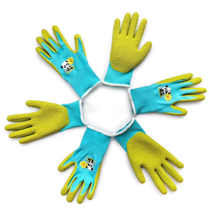 儿童多功能乳胶手套户外透气园艺防护拔草种花手工放风筝赶海浅绿色46