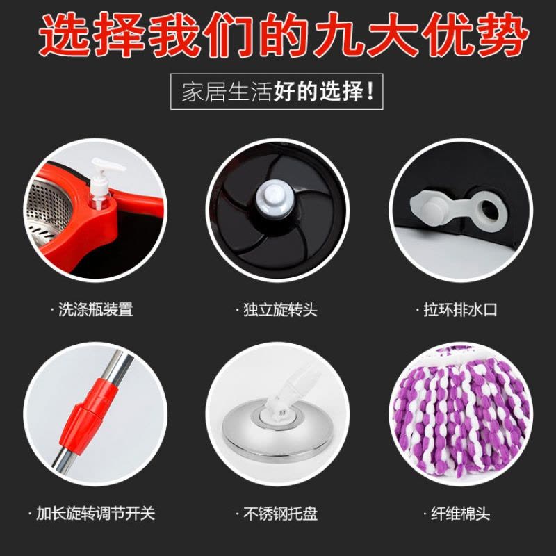 拖把旋转式家用双驱动手压免手洗自动甩水干湿两用好神拖地墩布桶图片