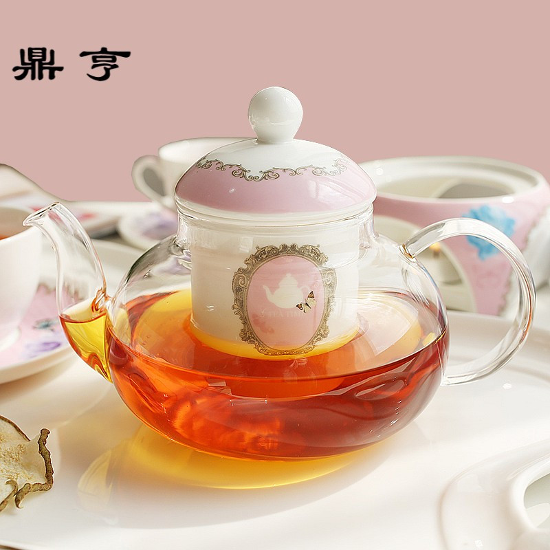 鼎亨英式下午茶茶具套装水果茶壶花茶杯欧式花茶茶具陶瓷玻璃壶蜡