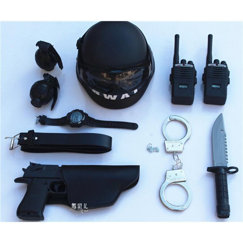 儿童军事玩具手铐对讲机头盔cos特警特种兵角色装备套餐十二视频