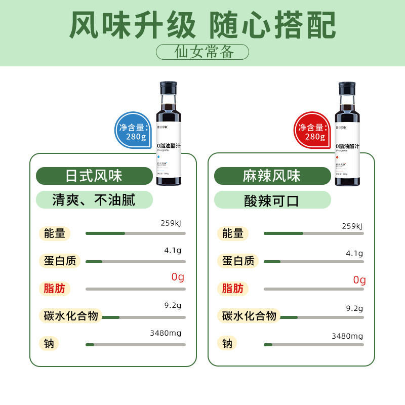 昔日印象零脂日式油醋汁280g低脂肪0脂肪轻卡家用寿司健身轻食水果蔬菜沙拉酱料