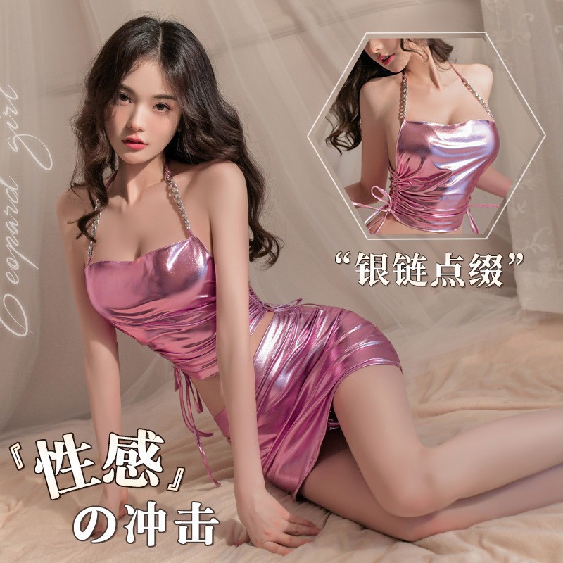 霏慕情趣内衣深V吊带包臀裙连体衣紧身夜店礼服套装女式情趣睡衣火辣御姐制服诱惑挂脖系带超短裙开档露乳免脱血滴子成人用品高清大图