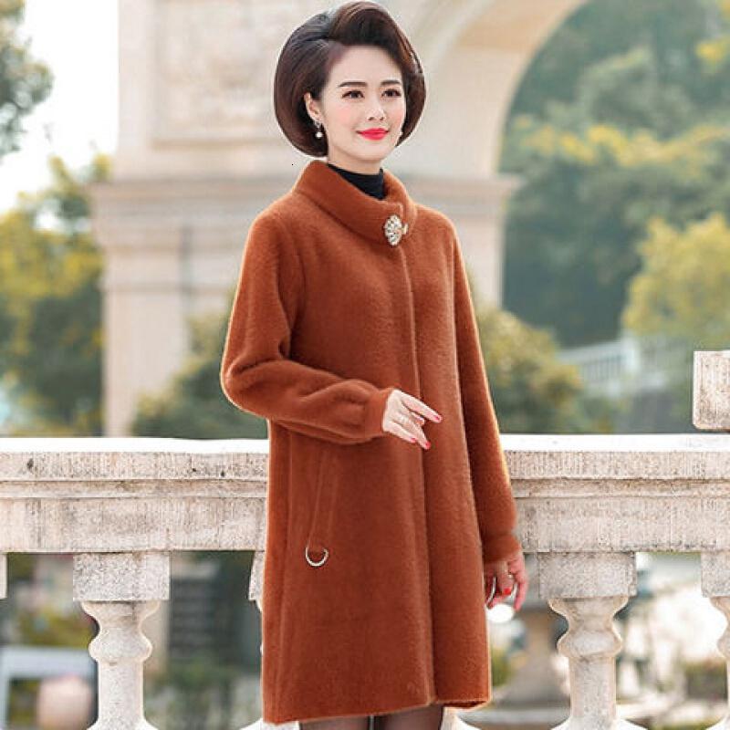 迪鲁奥（DILUAO)40岁50岁妈妈穿呢子大衣妈妈装仿水外套女中长款2021秋冬新款宽松_145 L【建议110~120斤】 焦糖色【图片色】