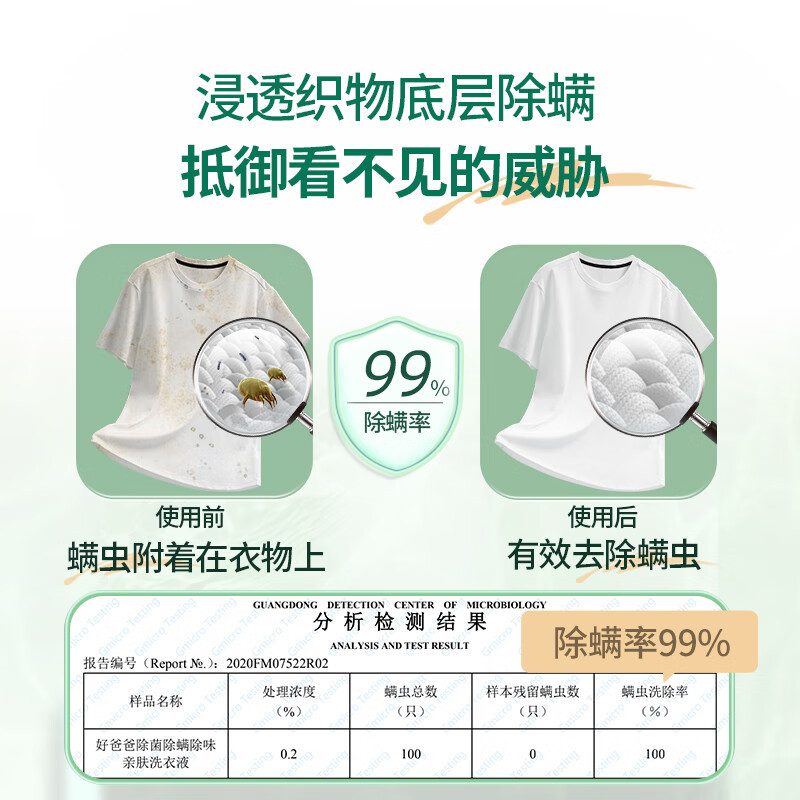 好爸爸除菌除螨除味亲肤洗衣液2.38kg+500g*3袋婴儿大人安心用
