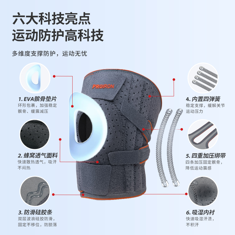 PROIRON普力艾 开放式加压运动护膝灰橙色[两只装]高清大图